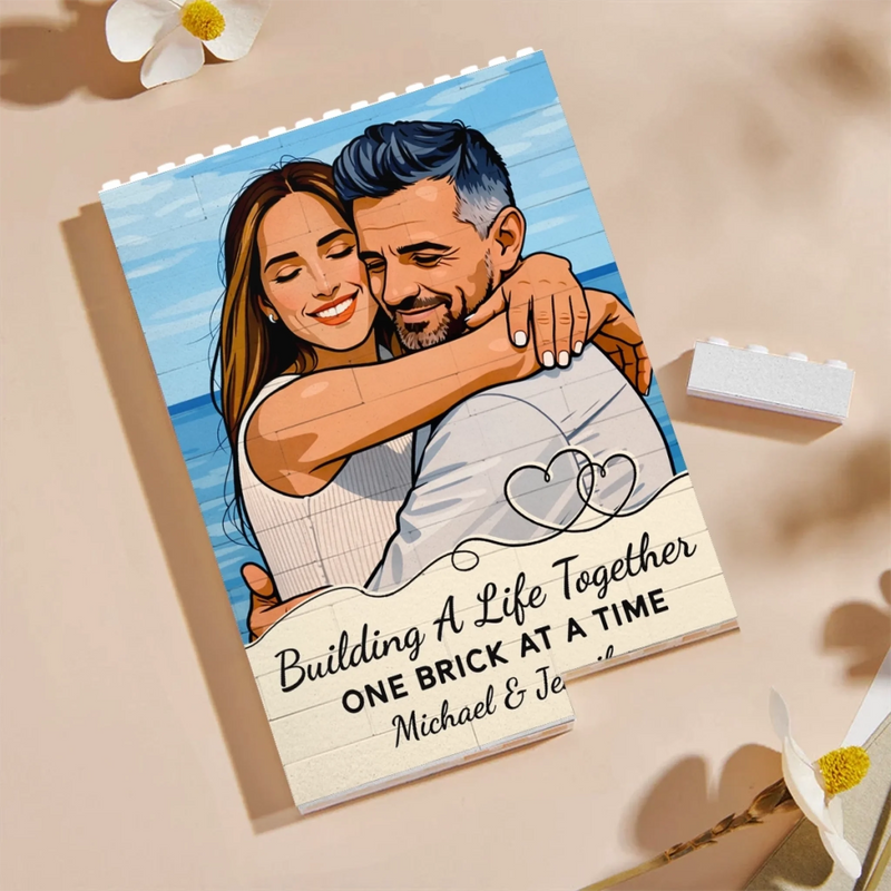 Custom Photo Vertical Rectangle Shaped Building Brick Blocks - Personalized Anniversary Wedding Gifts For Husband And Wife, Him And Her - Our Love Stays Steady