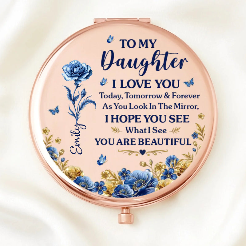 Custom Compact Mirror - Personalized Birthday Gifts For Daughter - Forever My Little Girl