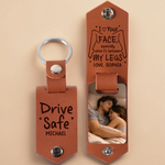 Custom Photo Engraved Leather Keychain - Personalized Anniversary Wedding Gifts For Husband And Wife, Him And Her  - We Grow Closer Each Day