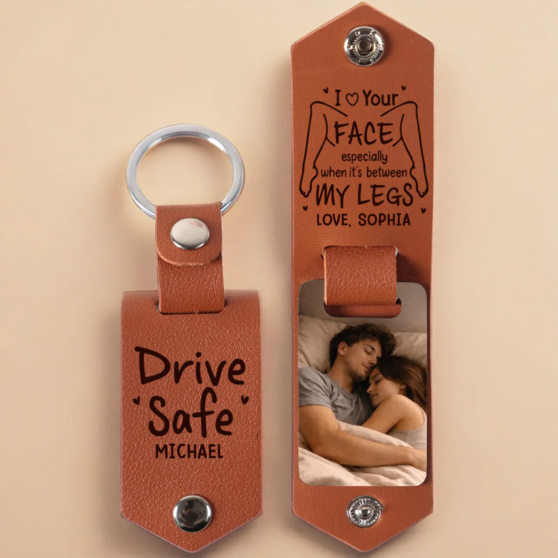 Custom Photo Engraved Leather Keychain - Personalized Anniversary Wedding Gifts For Husband And Wife, Him And Her  - We Grow Closer Each Day