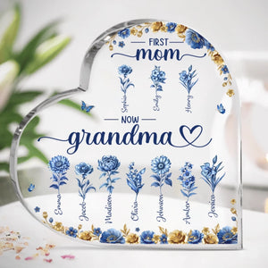 Custom Heart Shaped Acrylic Plaque - Personalized Mother's Day Gifts For Mom, Grandma - Where Memories Grow Like Flowers