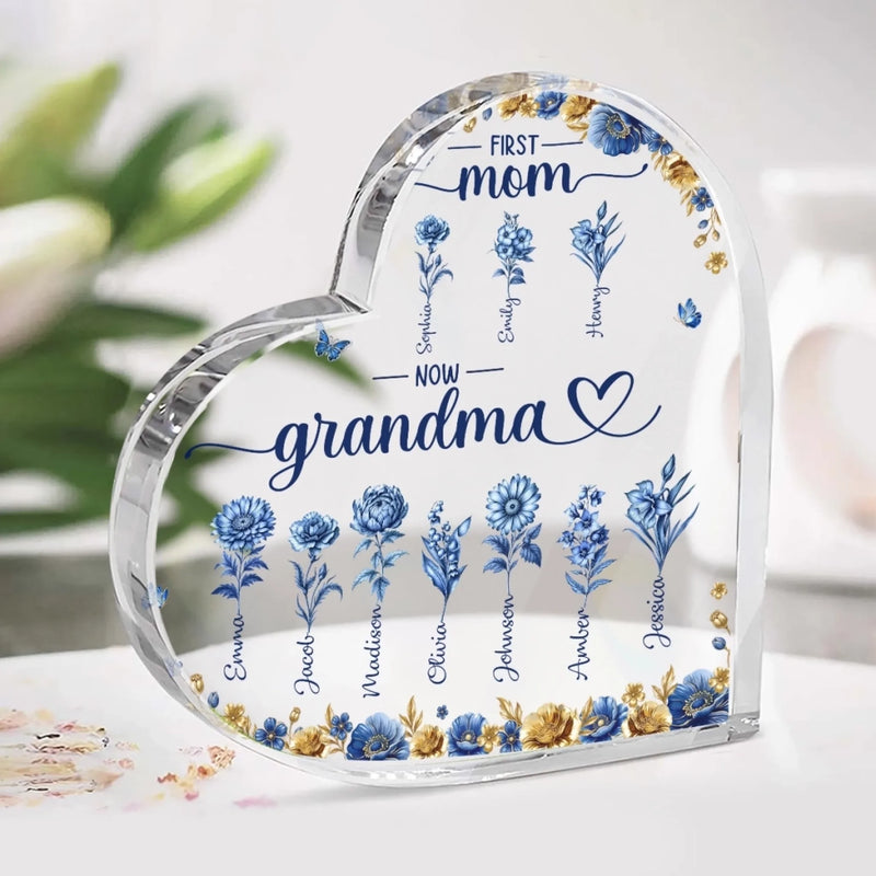 Custom Heart Shaped Acrylic Plaque - Personalized Mother's Day Gifts For Mom, Grandma - Where Memories Grow Like Flowers