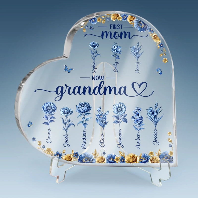 Custom Heart Shaped Acrylic Plaque - Personalized Mother's Day Gifts For Mom, Grandma - Where Memories Grow Like Flowers