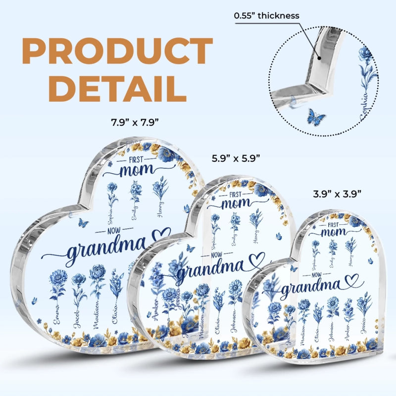 Custom Heart Shaped Acrylic Plaque - Personalized Mother's Day Gifts For Mom, Grandma - Where Memories Grow Like Flowers