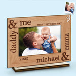 Custom Photo Our First Fathers Day Together - Family Personalized Custom Shaped 2-Layered Wooden Plaque With Flat Stand - Father's Day, Baby Shower Gift, Gift For New Dads, Dad, Baby