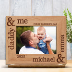 Custom Photo Our First Fathers Day Together - Family Personalized Custom Shaped 2-Layered Wooden Plaque With Flat Stand - Father's Day, Baby Shower Gift, Gift For New Dads, Dad, Baby