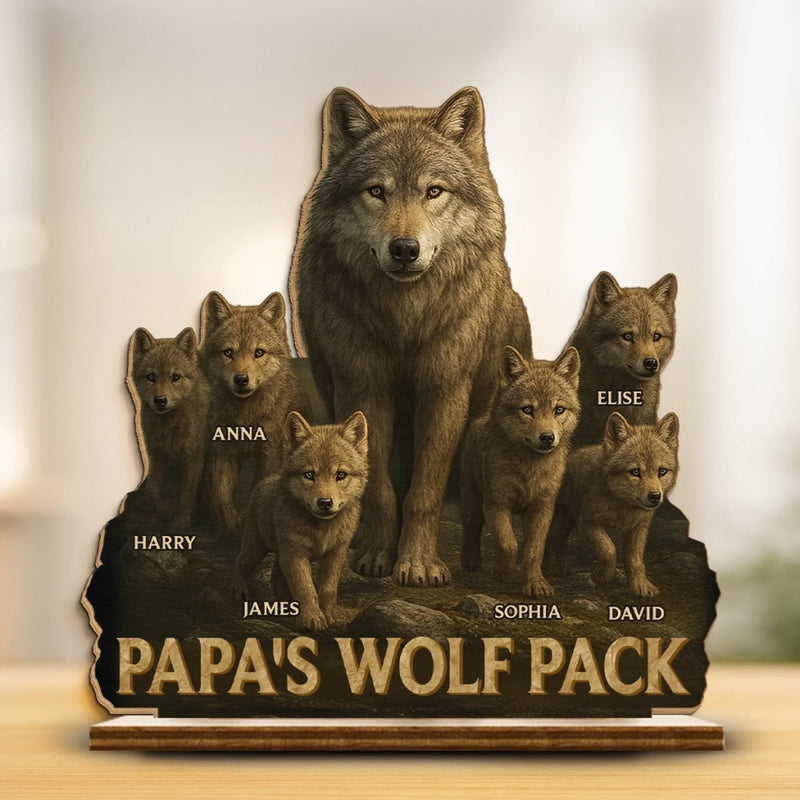 Papa Leads We Follow - Family Personalized Custom Shaped 2-Layered Wooden Plaque With Flat Stand - Father's Day, House Warming Gift For Dad, Grandpa
