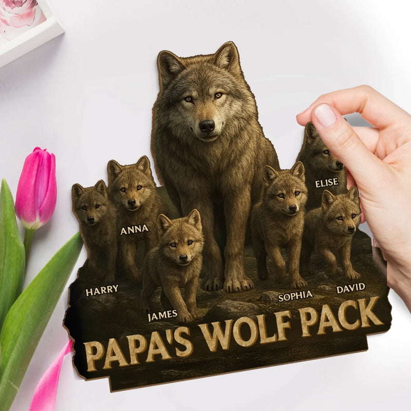 Papa Leads We Follow - Family Personalized Custom Shaped 2-Layered Wooden Plaque With Flat Stand - Father's Day, House Warming Gift For Dad, Grandpa