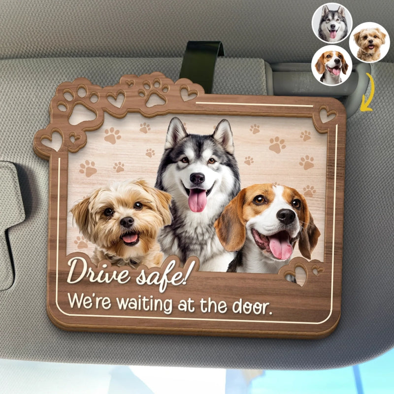 Custom Photo Car Visor Clip - Personalized Birthday Gifts For Dog Cat Lovers, Dog Dad And Mom, Cat Owners - Drive Safe, Your Pups Are Waiting