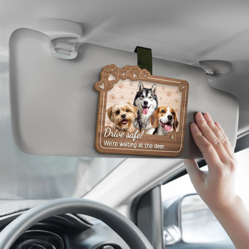 Custom Photo Car Visor Clip - Personalized Birthday Gifts For Dog Cat Lovers, Dog Dad And Mom, Cat Owners - Drive Safe, Your Pups Are Waiting