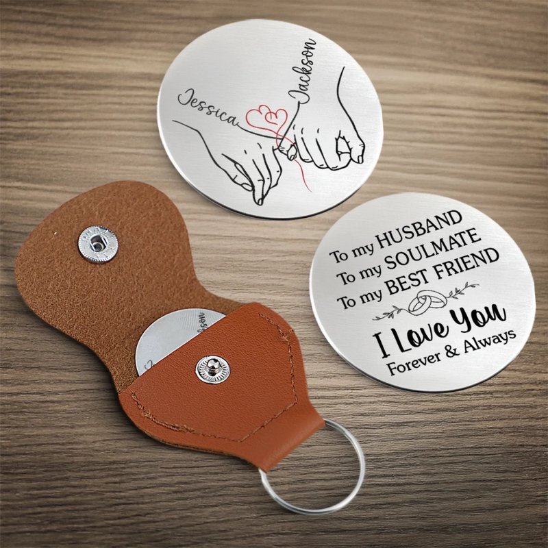 Custom Pocket Hug - Personalized Anniversary Wedding Gifts For Husband And Wife, Him And Her - Hearts Connected Staying Close