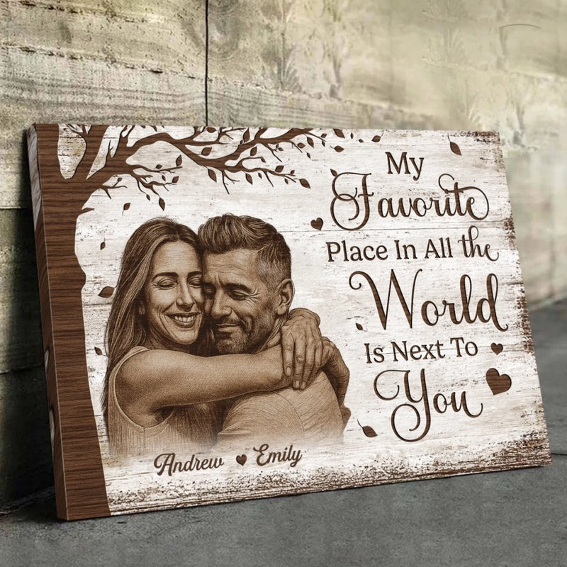 Custom Photo Horizontal Poster, Canvas - Personalized Anniversary Wedding Gifts For Husband And Wife, Him And Her - My World Feels Complete