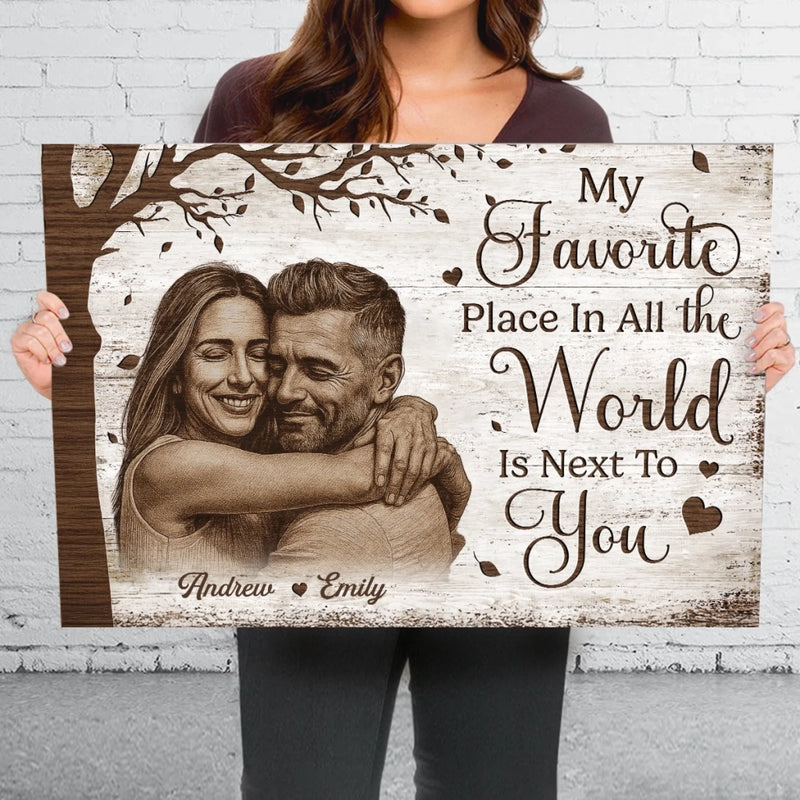 Custom Photo Horizontal Poster, Canvas - Personalized Anniversary Wedding Gifts For Husband And Wife, Him And Her - My World Feels Complete