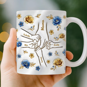 Custom 3D Inflated Effect Printed Mug - Personalized Mother's Day Gifts For Mom, Grandma - Hands Linked By Love