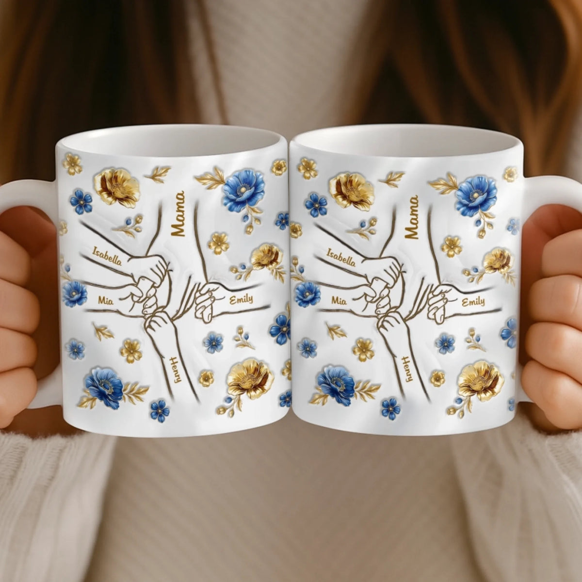 Custom 3D Inflated Effect Printed Mug - Personalized Mother's Day Gifts For Mom, Grandma - Hands Linked By Love