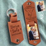 Custom Photo Engraved Leather Keychain - Personalized Anniversary Wedding Gifts For Husband And Wife, Him And Her  - Love Grows Where We Belong