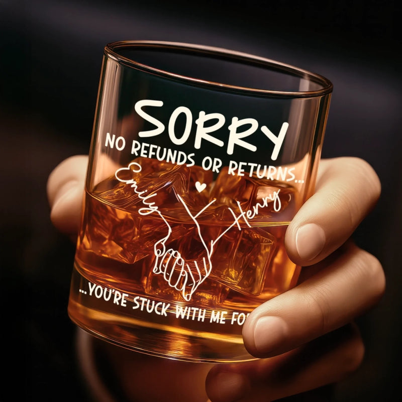 Custom Whiskey Glass - Personalized Anniversary Wedding Gifts For Husband And Wife, Him And Her - No Refunds, Forever Yours