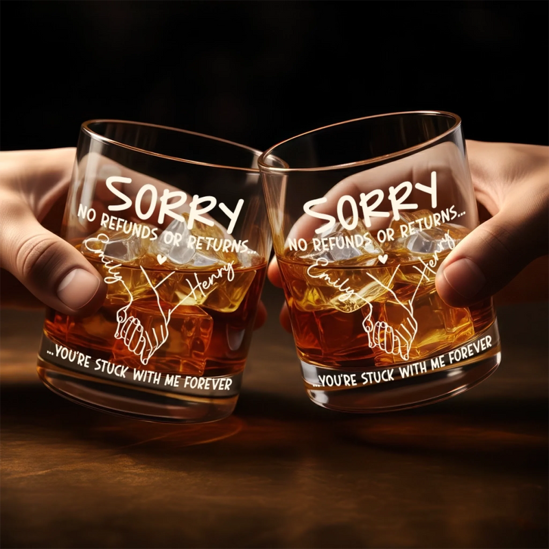 Custom Whiskey Glass - Personalized Anniversary Wedding Gifts For Husband And Wife, Him And Her - No Refunds, Forever Yours