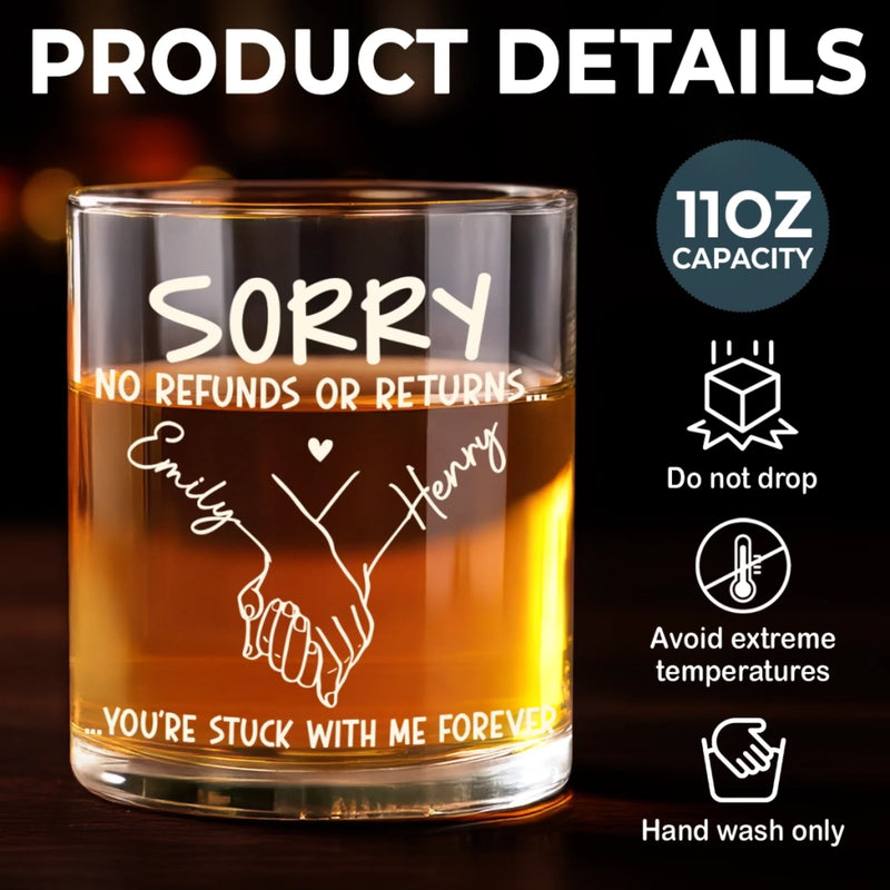 Custom Whiskey Glass - Personalized Anniversary Wedding Gifts For Husband And Wife, Him And Her - No Refunds, Forever Yours
