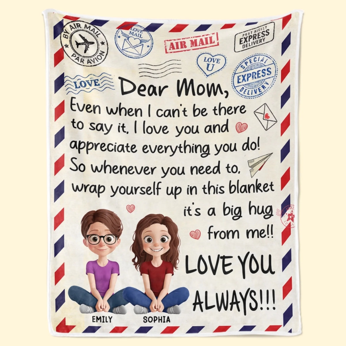 Custom Blanket - Personalized Mother's Day Gifts For Mom, Grandma - A Hug From Me