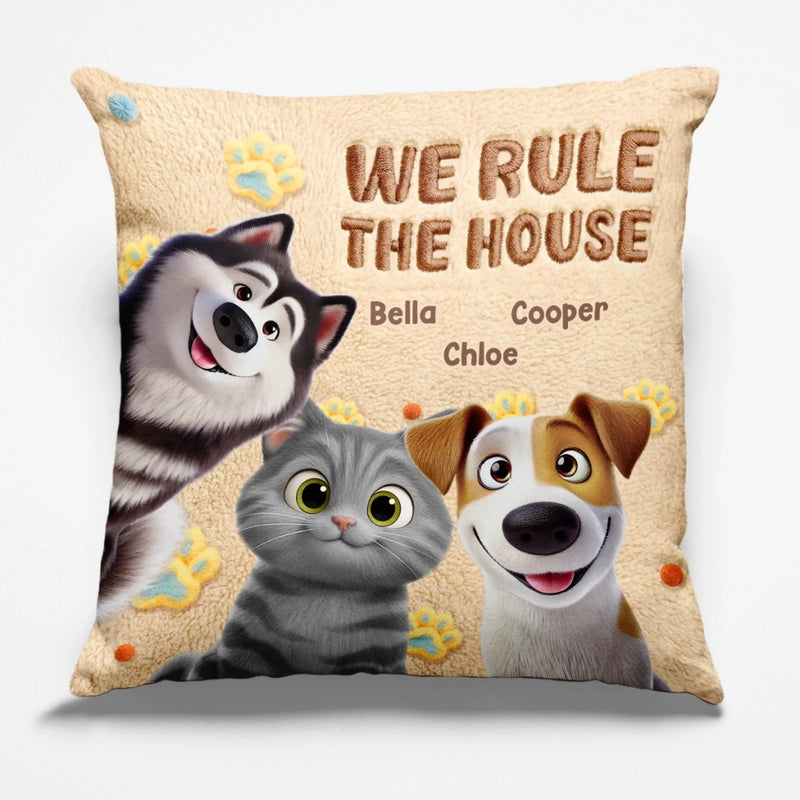 Custom Pillow - Personalized Birthday Gifts For Dog Cat Lovers, Dog Dad And Mom, Cat Owners - Pets Rule Humans Serve
