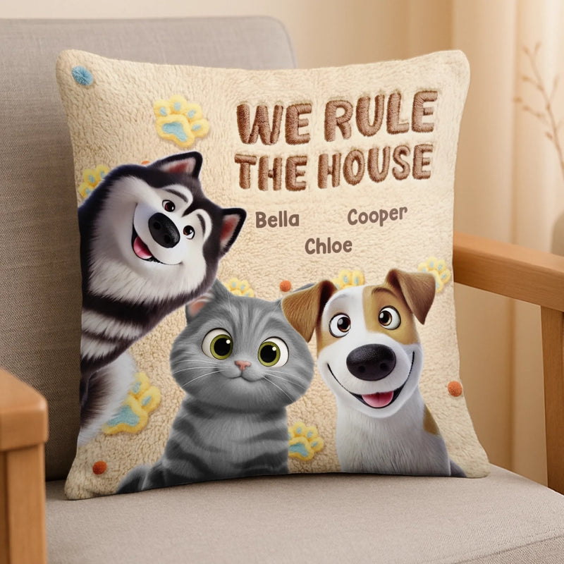 Custom Pillow - Personalized Birthday Gifts For Dog Cat Lovers, Dog Dad And Mom, Cat Owners - Pets Rule Humans Serve