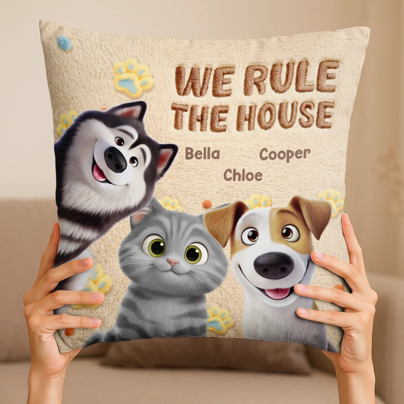 Custom Pillow - Personalized Birthday Gifts For Dog Cat Lovers, Dog Dad And Mom, Cat Owners - Pets Rule Humans Serve
