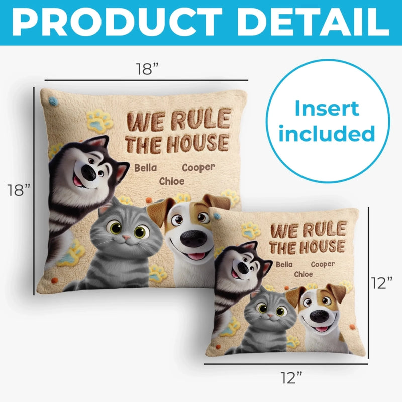 Custom Pillow - Personalized Birthday Gifts For Dog Cat Lovers, Dog Dad And Mom, Cat Owners - Pets Rule Humans Serve
