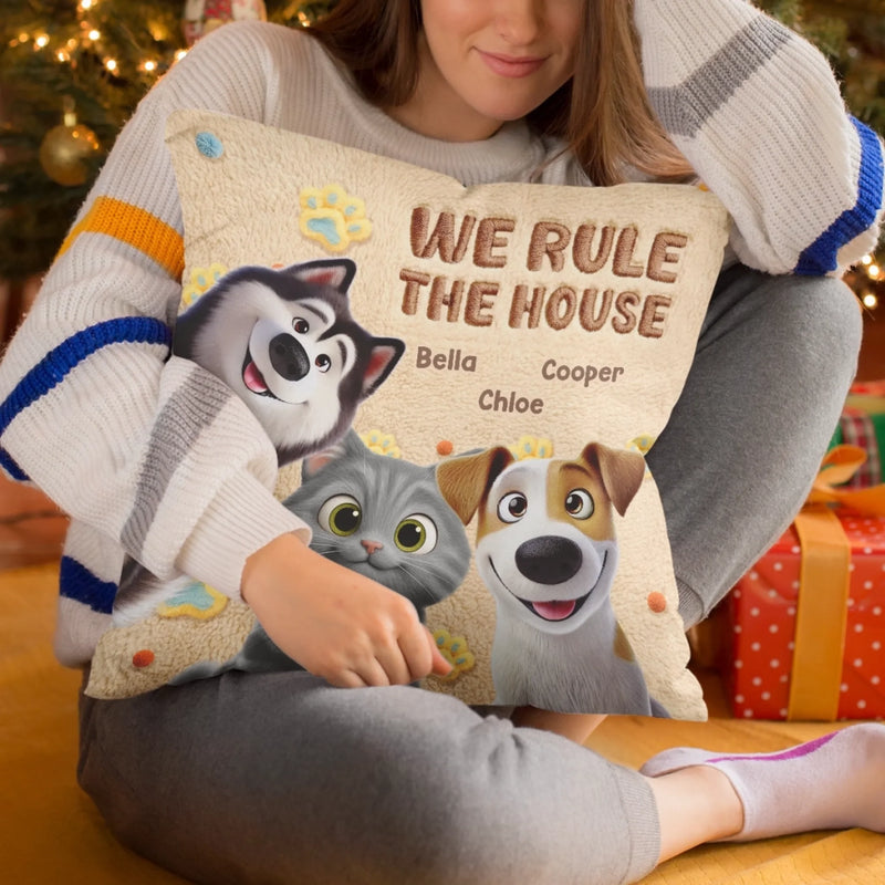 Custom Pillow - Personalized Birthday Gifts For Dog Cat Lovers, Dog Dad And Mom, Cat Owners - Pets Rule Humans Serve