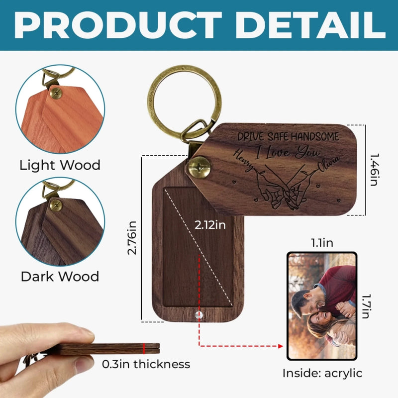 Custom Photo Wooden Keychain - Personalized Anniversary Wedding Gifts For Husband And Wife, Him And Her - Love Chosen In Small Ways