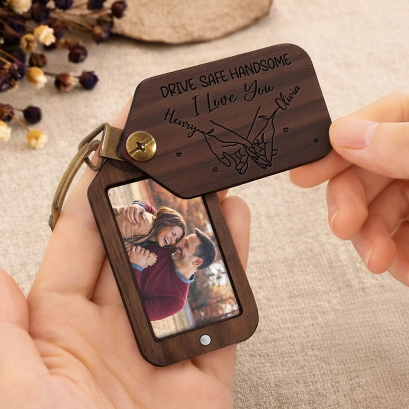 Custom Photo Wooden Keychain - Personalized Anniversary Wedding Gifts For Husband And Wife, Him And Her - Love Chosen In Small Ways