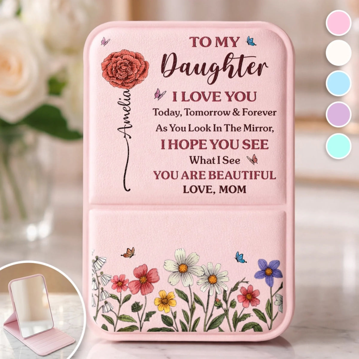 Custom Pocket Mirror - Personalized Birthday Gifts For Mom, Daughter - See Yourself With Love