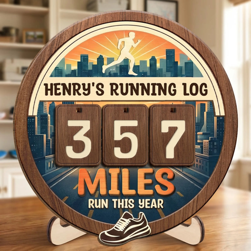 Custom Wooden Tracker Sign - Personalized Birthday Running Gifts For Running Lovers, Sports Fans, Sports Lovers - Miles In Motion