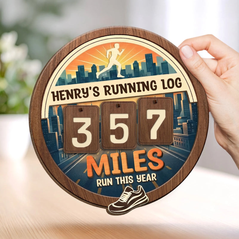 Custom Wooden Tracker Sign - Personalized Birthday Running Gifts For Running Lovers, Sports Fans, Sports Lovers - Miles In Motion