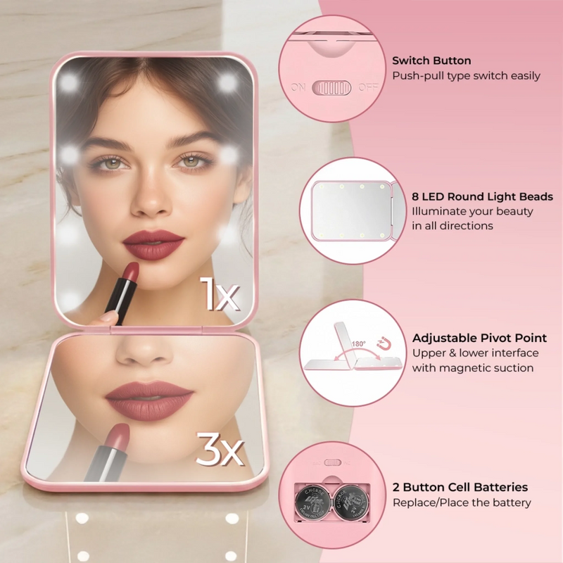 Custom LED Compact Makeup Mirror - Personalized Anniversary Wedding Gifts For Husband And Wife, Him And Her - My Favorite Love Story