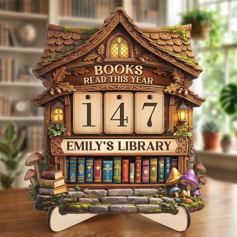 Custom Wooden Tracker Sign - Personalized Bookish Gifts For Book Lovers, Bookworms, Readers - Shelves Full Of Magic