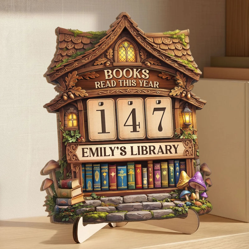 Custom Wooden Tracker Sign - Personalized Bookish Gifts For Book Lovers, Bookworms, Readers - Shelves Full Of Magic