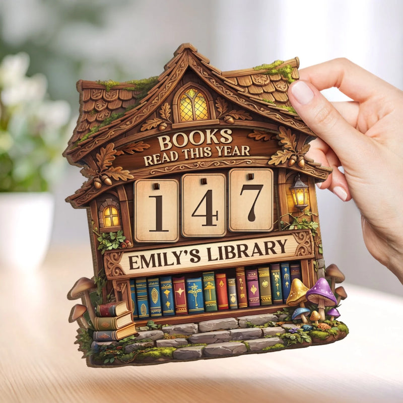 Custom Wooden Tracker Sign - Personalized Bookish Gifts For Book Lovers, Bookworms, Readers - Shelves Full Of Magic