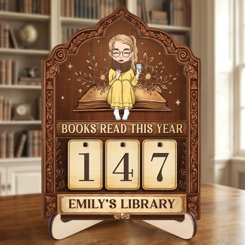 Custom Wooden Tracker Sign - Personalized Bookish Gifts For Book Lovers, Bookworms, Readers - A Year Of Stories