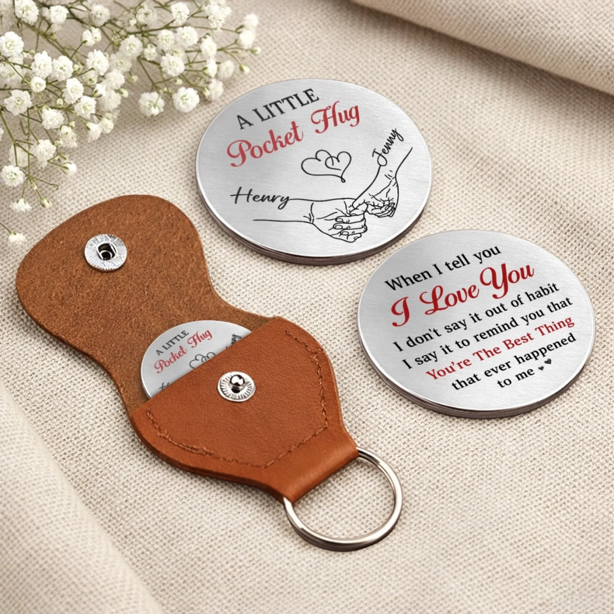 Custom Pocket Hug - Personalized Anniversary Wedding Gifts For Husband And Wife, Him And Her - Our Love Stays True