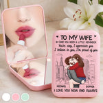 Custom LED Compact Makeup Mirror - Personalized Anniversary Wedding Gifts For Husband And Wife, Him And Her - Built On Care And Trust