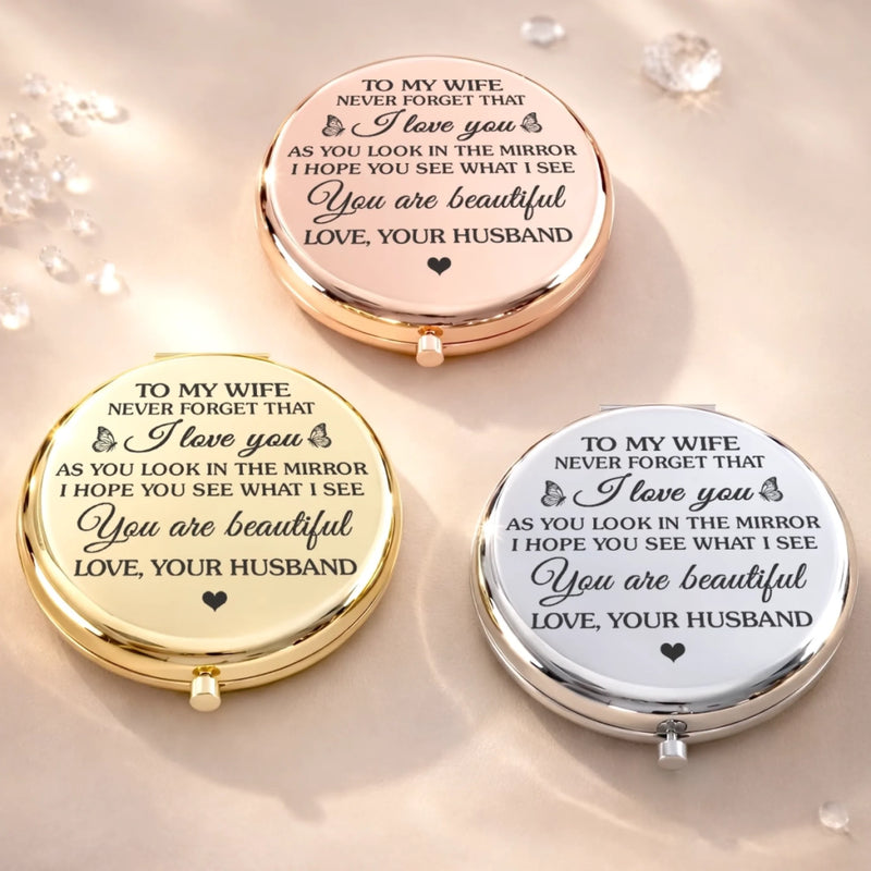 Custom Compact Mirror - Personalized Anniversary Wedding Gifts For Husband And Wife, Him And Her - Just You And Me Together