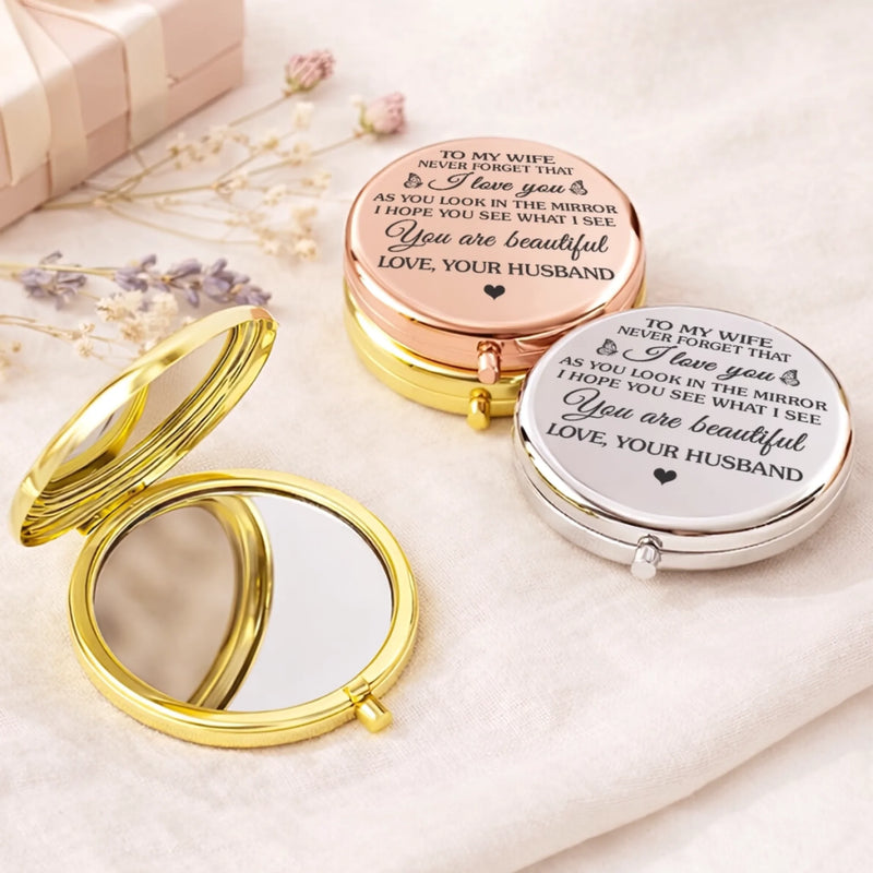 Custom Compact Mirror - Personalized Anniversary Wedding Gifts For Husband And Wife, Him And Her - Just You And Me Together