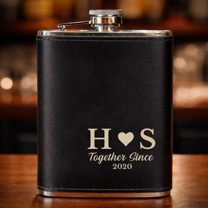 Custom Hip Flask Set - Personalized Anniversary Wedding Gifts For Husband And Wife, Him And Her - Our Love Moves Gently