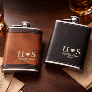 Custom Hip Flask Set - Personalized Anniversary Wedding Gifts For Husband And Wife, Him And Her - Our Love Moves Gently