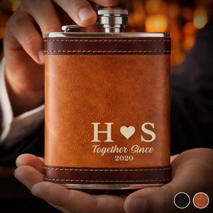 Custom Hip Flask Set - Personalized Anniversary Wedding Gifts For Husband And Wife, Him And Her - Our Love Moves Gently
