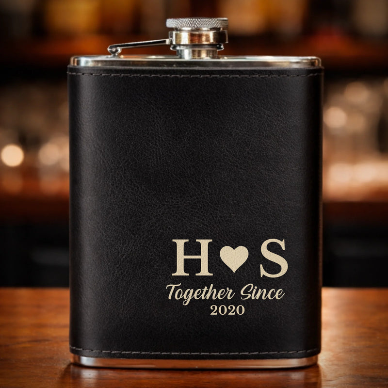 Custom Hip Flask Set - Personalized Anniversary Wedding Gifts For Husband And Wife, Him And Her - Our Love Moves Gently