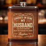 Custom Hip Flask Set - Personalized Anniversary Wedding Gifts For Husband And Wife, Him And Her - Built On Care And Time