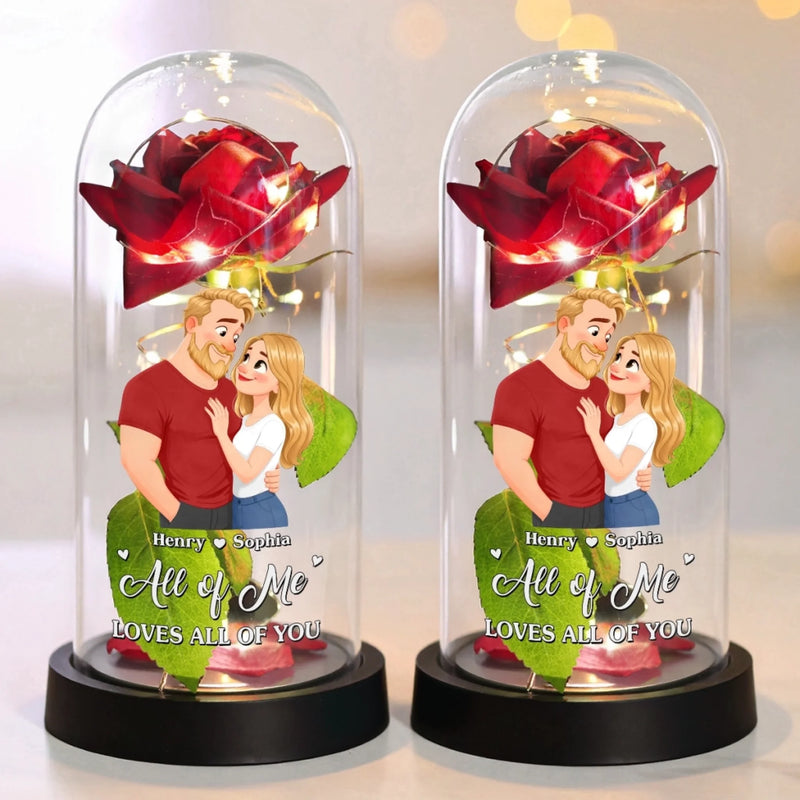 Custom Light Up Eternal Rose In Glass Dome - Personalized Anniversary Wedding Gifts For Husband And Wife, Him And Her - Our Hearts Choose Forward