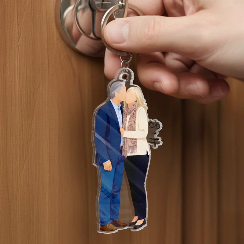 Custom Photo Shaped Acrylic Keychain - Personalized Anniversary Wedding Gifts For Husband And Wife, Him And Her - Built On Care And Time